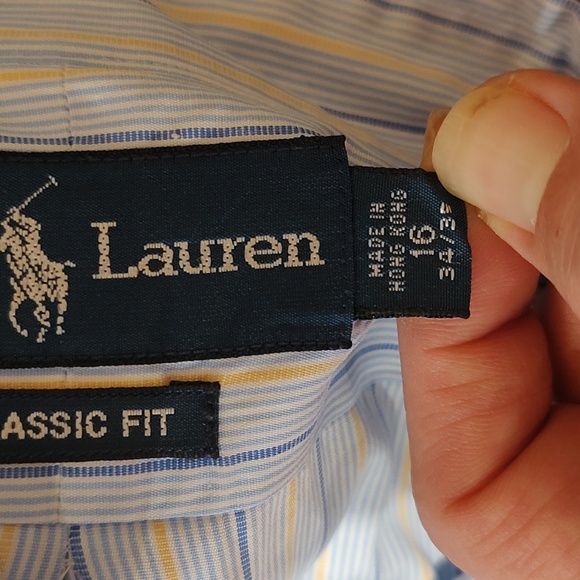 Ralph Lauren Classic Fit Blue, Yellow, & White Striped Sz 16; 34/35 - Picture 3 of 8